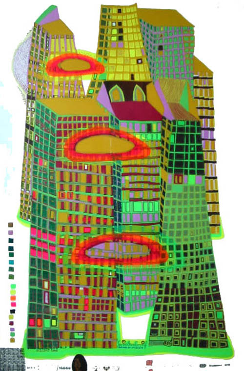 Hundertwasser Good Morning City - series WW - green windows